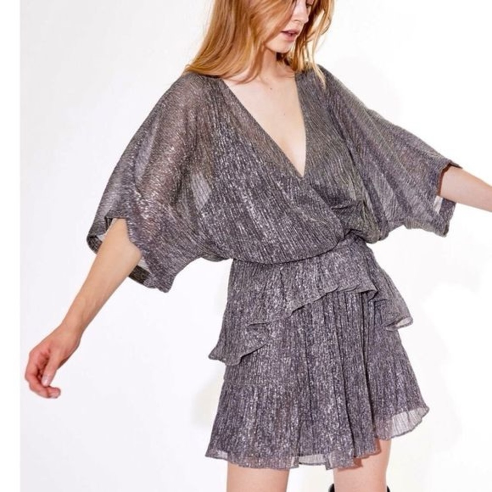 Iro Spina Dress - Shimmering Silver Dress with Flowy Sleeves